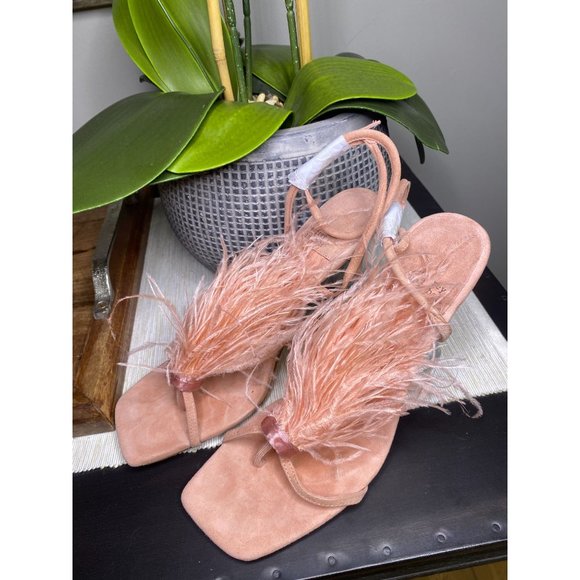 Jeffrey Campbell Flirt-Alot Feather Sandal Peach Clear Women's Size 8 - Picture 6 of 12
